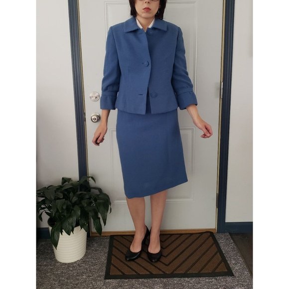 50s Hand Made Vogue Pattern Blue Skirt‎ Suit - Picture 1 of 10